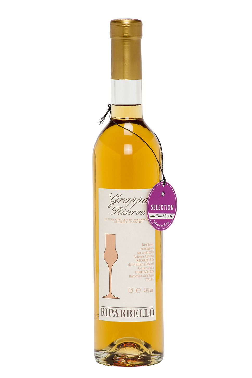 Riparbello Grappa Riserva - Invecchiata in Barrique 43% Vol. (0,5 l)