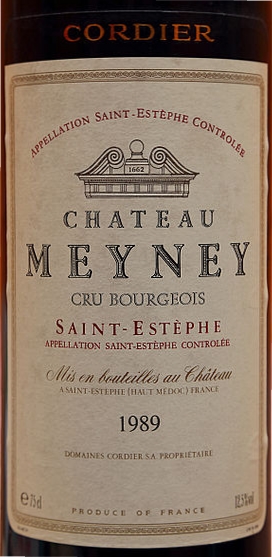 1989 er  Chateau Meyney,Cru Bourgois  AC St. Estèphe - Medoc  (0,75 l)
